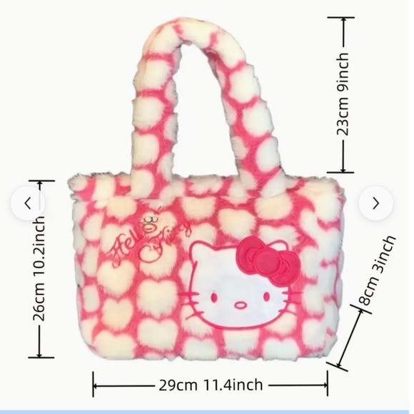 New in bag! Hello Kitty Fuzzy Pink Fur Plush Purse Bag Tote - Picture 2 of 5